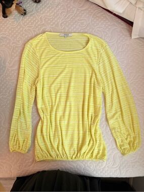 Worthington Women's Yellow Striped Long-Sleeve Top